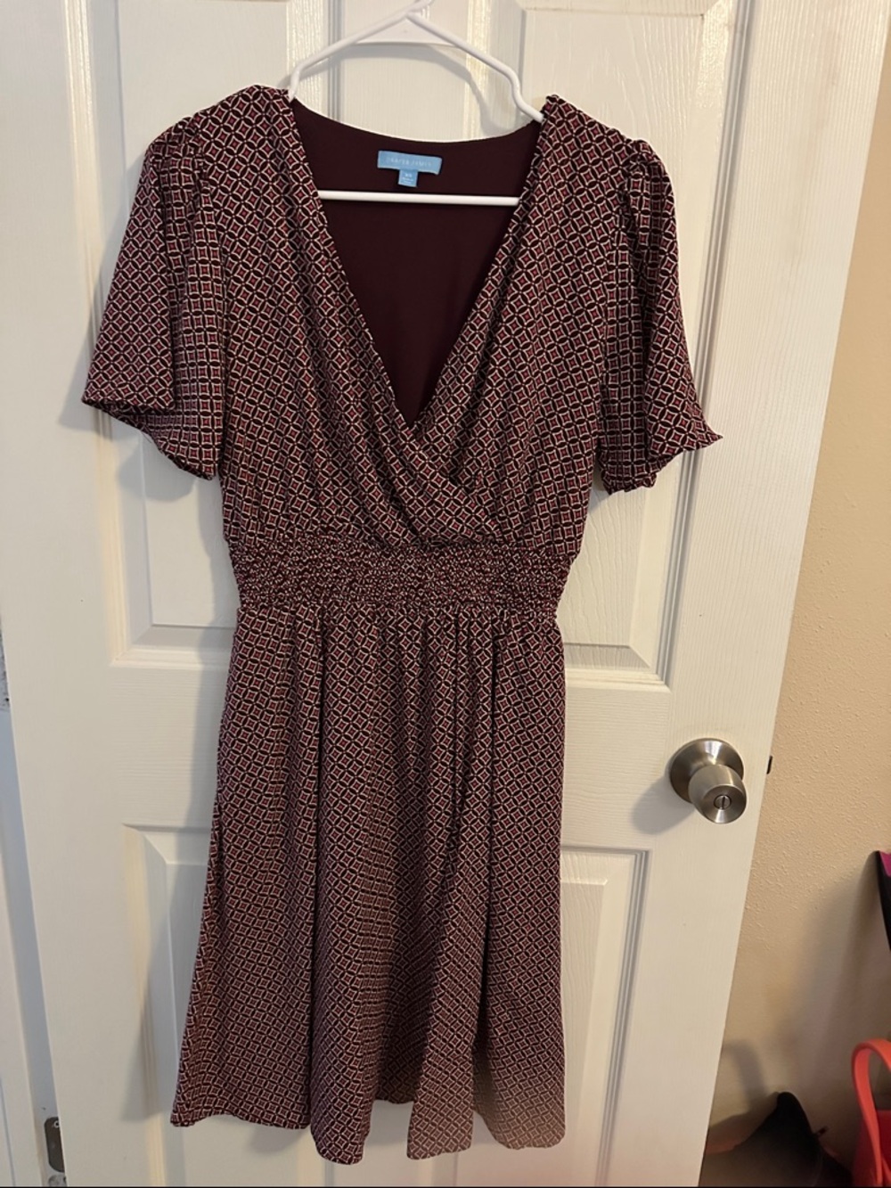 Draper James Maroon Geo Print Midi Dress